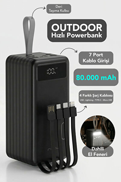 mimtec 80000mAh Taşınabilir Hızlı Şarj Cihazı - El Fenerli 18W Çoklu Kablolu ...