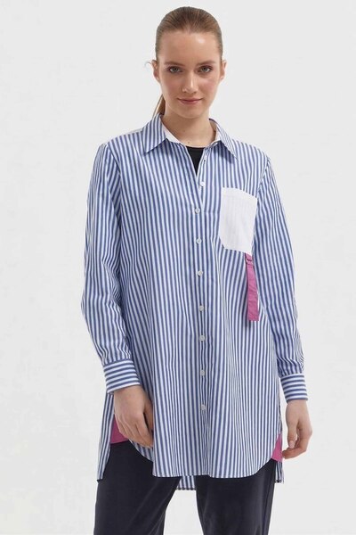 Kayra Women's White Striped Shirt - Blue White