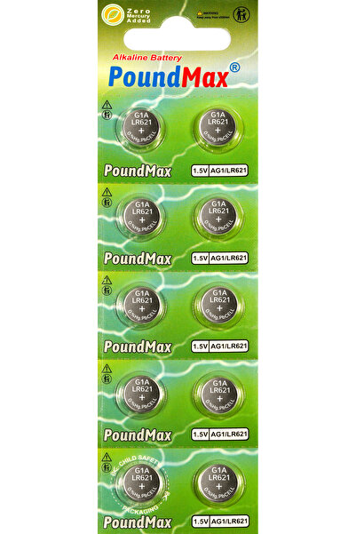 PoundMax 10 Adet AG1(LR621,LR60,364) 1.5V alkalin düğme pil
