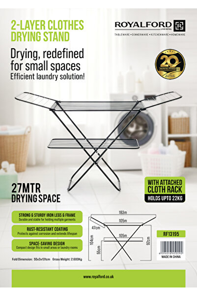 ROYALFORD Iron Clothes Drying Rack 2-Tier RF13195 Foldable Laundry dry Racks ...