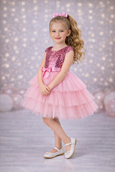 RUMİ KİDS Kız Çocuk Tokalı Kollu Abiye Parti Doğumgünü Elbisesi Eteksiz