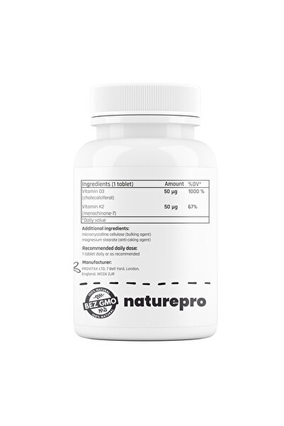 naturePRO Vitamina D3 + K2 2000 UI 50 mcg 180 comprimate