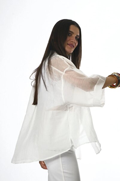 ABBRA Women's Oversized Silk I Short Sleeve Shirt