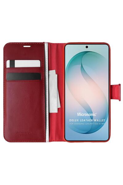 Microsonic Samsung Galaxy S26 Ultra Case Delux Leather Wallet Red