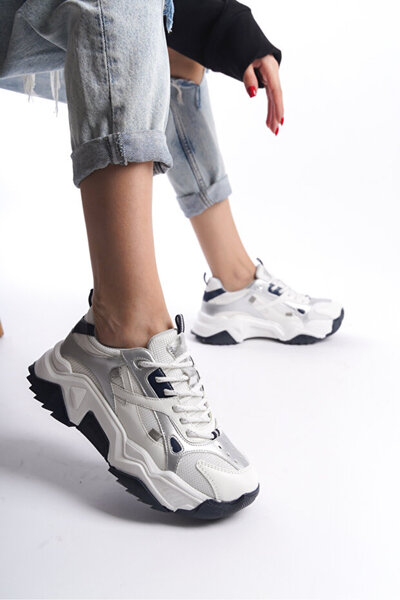 DELSOLERA Women's White Navy Blue Daily High Sole Stylish Lace-Up Comfortable...