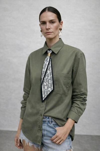 Shopping Shop Shirt with Scarf Accessory Khaki