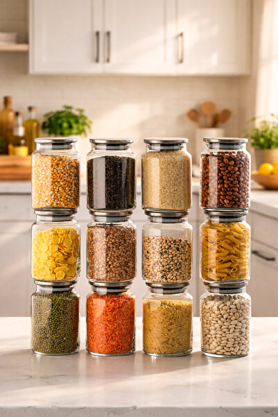 Porsima 4402 Bormio Set of 12 Glass Jars with Metal Lids Vacuum Lid Storage O...