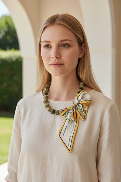 Yaseminli Butik İri Boncuklu Fular Detaylı Tasarım Kolye