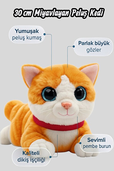 Empressco Sevimli Peluş Yavru Kedi, Oturan, Sesli, Miyavlayan, Oyun ve Uyku A...