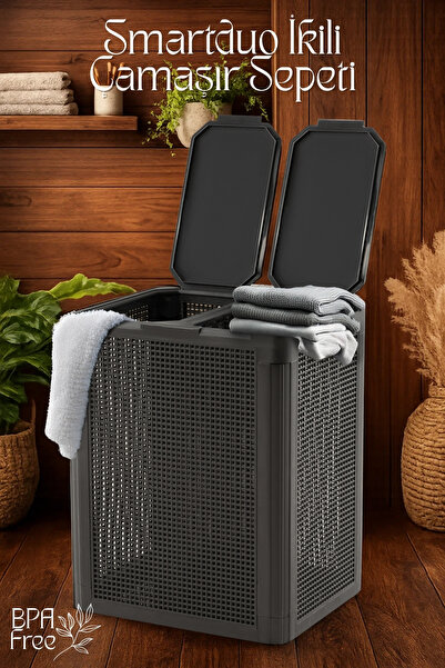 GİNZAMAİSON İki Bölmeli Smartduo Çamaşır Sepeti - 84Lt. Çamaşır Sepeti