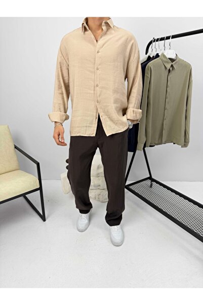 thefreemen Modal Kumaş Oversize Gömlek Bej