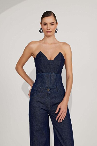 NOK İSTANBUL Nok Iconic Denim Bustier Dark Blue