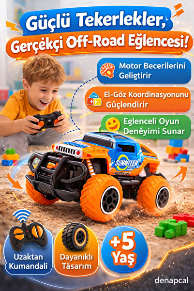 DENAPCAL Uzaktan Kumandalı Işıklı Mini Jeep 14 cm RC Off Road Oyuncak Araba