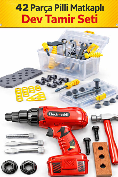 Empressco 2’li Oyuncak Tamir Seti | 8 Parça Pilli Matkap + 30 Parça Tamir Çan...