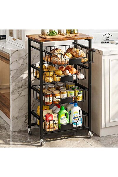 Elindor ® Cărucior organizator de bucătărie cu 5 niveluri și roți, multifuncț...