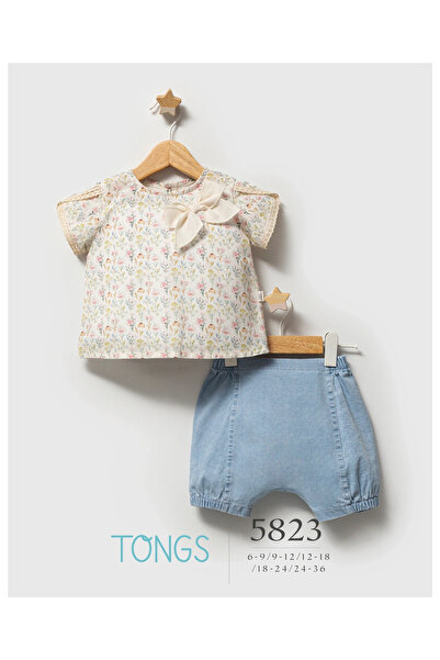 Tongs Baby طقم جينز يونيفرس للفتيات الصغيرات مكون من قطعتين باللون الأزرق 5823