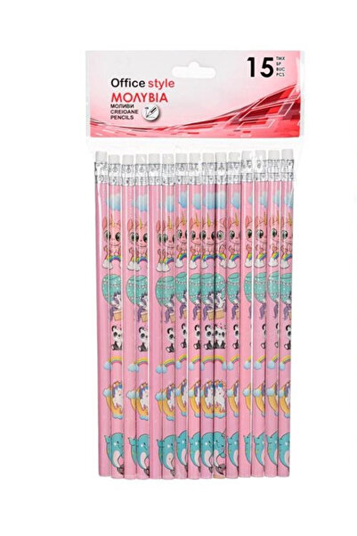 UNICORN Set of 15 HB pencils with Pink eraser