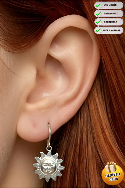 Piercing Market Steel & Silver Steel Special Design Dangle Sun Couple Earring...