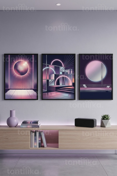 Tontilika Σετ ζωγραφικής Synthwave Geometry Neon με 3 ξύλινα πλαίσια