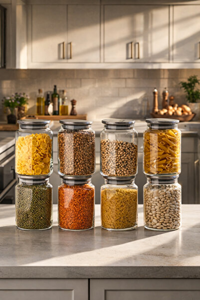 Porsima 4402 Bormio Set of 8 Glass Jars with Metal Lids Vacuum Lid Storage Or...