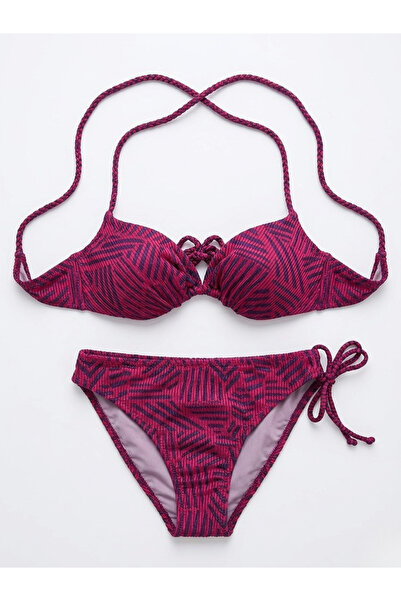 DAGMOR Degmor Kadın Bordo Etnik Desenli Dolgulu Bikini Takımı - Destekli Bikini