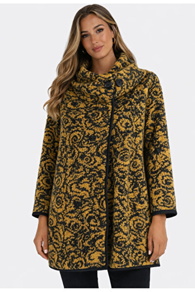 Nobrand Women's wool and acrylic coat, elegant baroque model, buttoned collar...