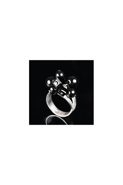 Ravisant Silver Ring with Swarovski Crystals and Pearls - Black