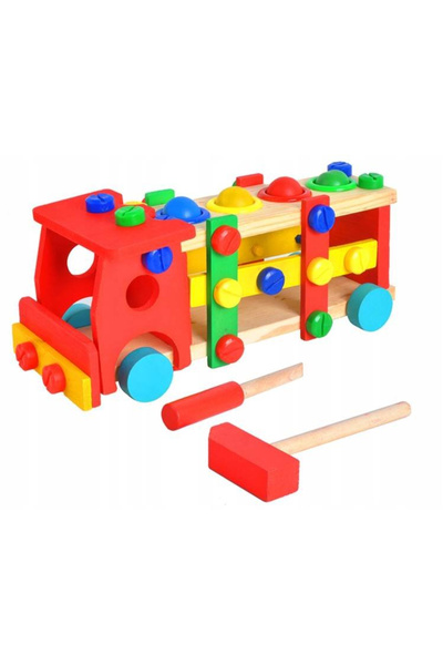 ISO TRADE Ξύλινο παιχνίδι, σετ κατασκευών για παιδικό φορτηγό 3 ετών κόκκινο