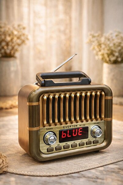 MEMİTA Everton RT-722 Nostalji Radyo Dijital Saatli Bluetooth, USB, TF Kart D...