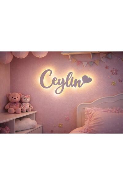 Yakamoz Style Kişiye özel ışıklı duvar süsü 40 cm TEK İSİMdir ahşap