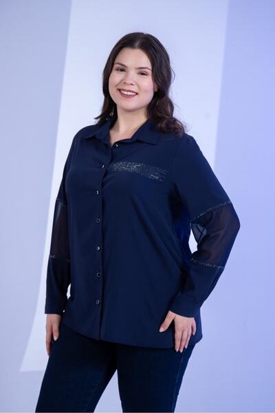 Roxxlen Cămașă pentru femei mărime mare cu pietre aplicate