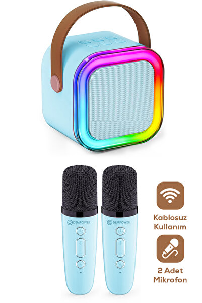 Arfseb 2 Mikrofonlu Karaoke Seti Bluetooth Hoparlör RGB Işıklı Karaoke Mikrofon