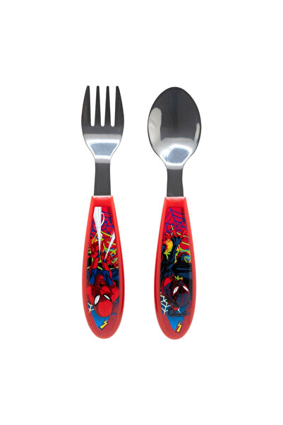SPIDERMAN Set of 2 ergonomic cutlery, fork and spoon for children 9.4 cm Red
