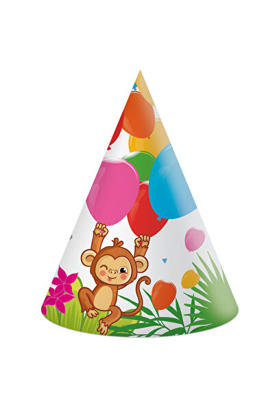 Procos Set de 6 pălării de petrecere cu baloane Jungle, 16 cm, multicolore