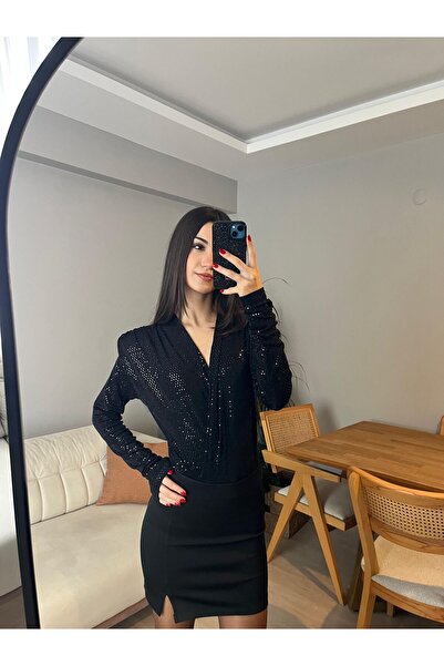 Body Suit omuzları vatkalı v yaka