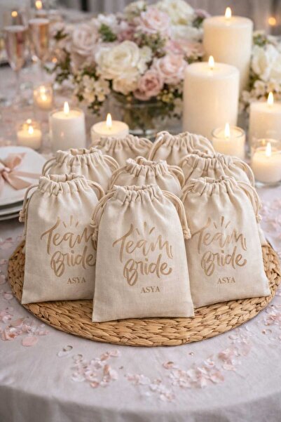 HANOVA CREATİVE 10'LU Baskılı BrideTOBE-Bride team hediyelik kese,hediye pake...