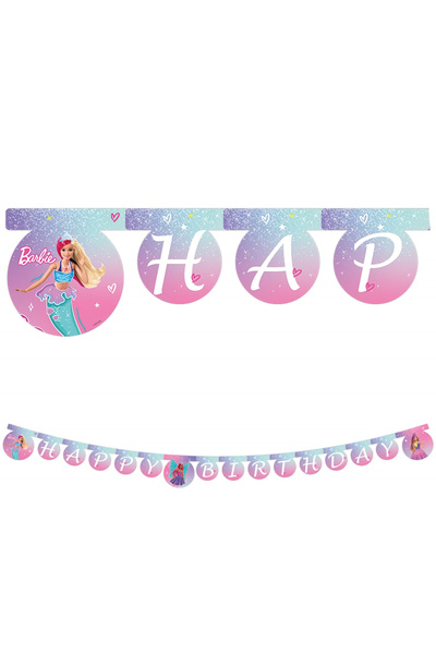 Barbie Ghirlandă decorativă Barbie, semn La mulți ani FS, 200 cm albastră