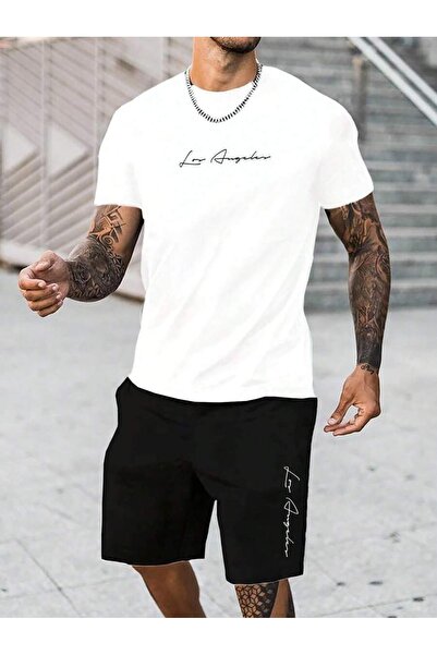 kahire طقم لوسانجلاس وايت مطبوع بريميوم كبير الحجم