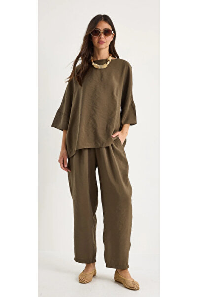 SİSTERS2HC Women's Boat Neck Half Sleeve Blouse Elastic Waist Baggy Trousers ...