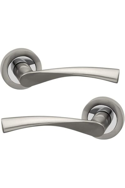 Infinity Decor Decor Shaped Lever Door Handles on Round Rose in Dual Finish -...
