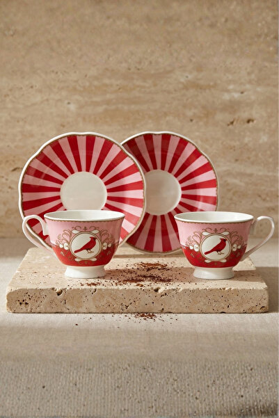 Sevinse Home Birdies Red 2'Li Coffee Cup Set 90 ml Cup Set
