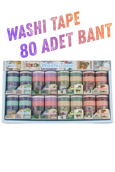 Şehir Online Mağazacılık Retro Vintage Desenli Washi Tape - 80 Rulo Dekoratif...