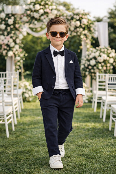 UmBaby طقم سترة فضفاضة للأولاد من فلامي كتان / قميص، بنطلون، سترة، ربطة عنق، ...