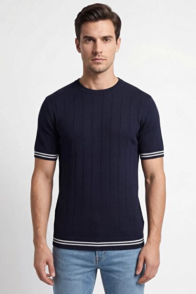 No Way Tricou pentru bărbați, tricotat, subțire, cu model în dungi, cu guler ...