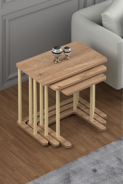 DESENGO MDF Lora 3lü tekerlekli Atlantikçam zigon sehpa salon sehpa çay sehpa...