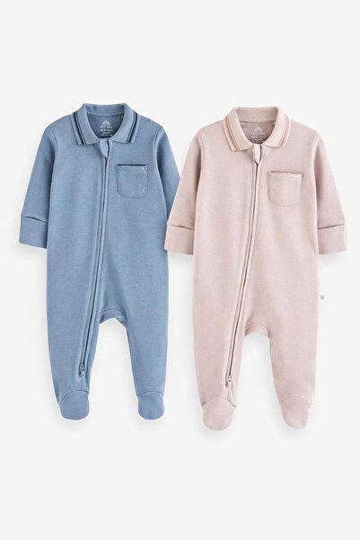 Next Baby Cotton Piece Polo Collar Jumpsuit Set of 2