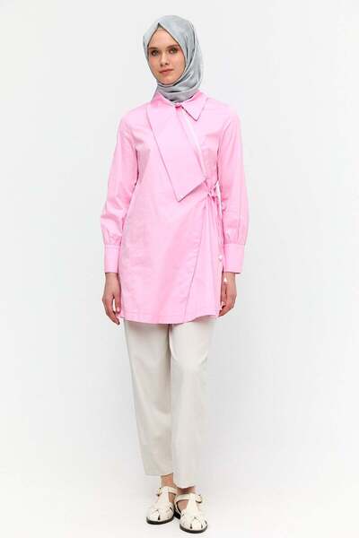 Setrms Asimetrik Yakalı Kuşaklı Pamuk Tunik