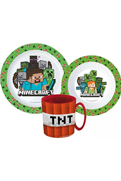 MINECRAFT Set mic dejun din plastic cu cană Creeper Green 3 ani 350 ml