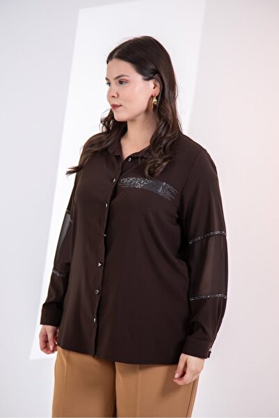 Roxxlen Plus Size Women's Stone Detailed Shirt