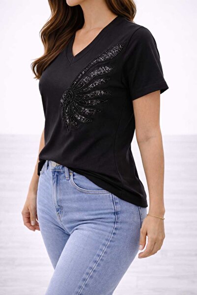 Benedetto Νέα σεζόν Μοντέρνο βαμβακερό μπλουζάκι με λαιμόκοψη V και σχέδιο με...